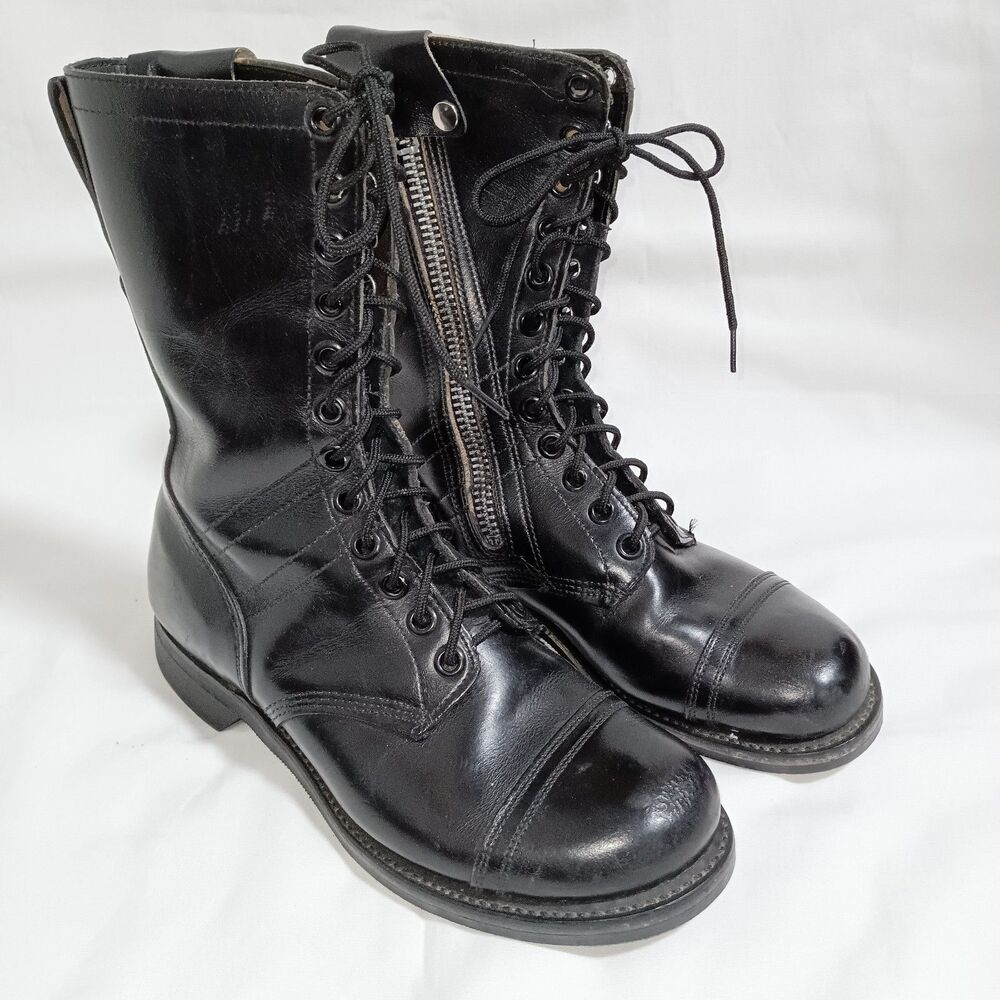 Vintage Military Jump Boots Mens Size 9W Black Leather Talon Zip Up Combat USA